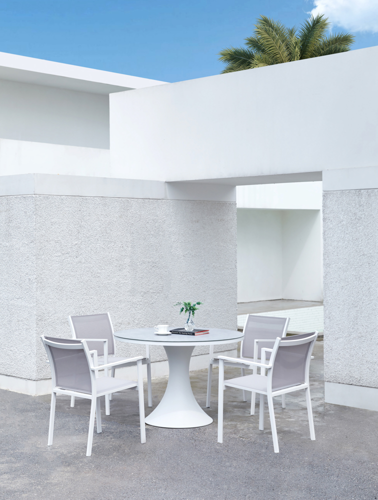Silla de comedor Adin Alu blanco textilene gris claro