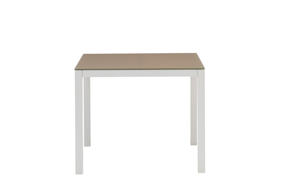 Mesa de comedor Adin 90*90 alum.blanco cristal Taupe