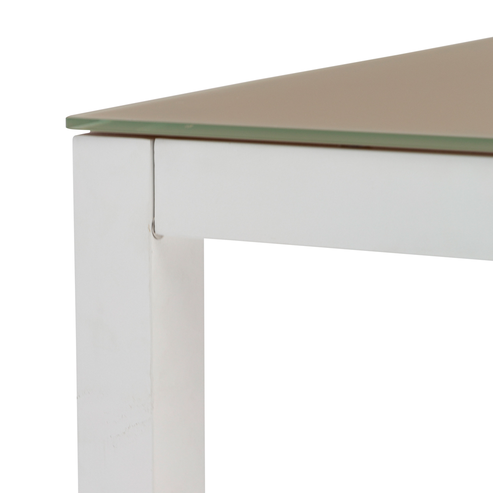 Mesa de comedor Adin 90*90 alum.blanco cristal Taupe