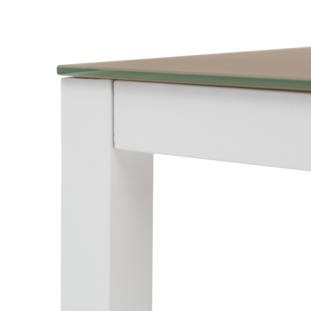 Mesa de comedor Adin 160*90 alum.blanco cristal Taupe