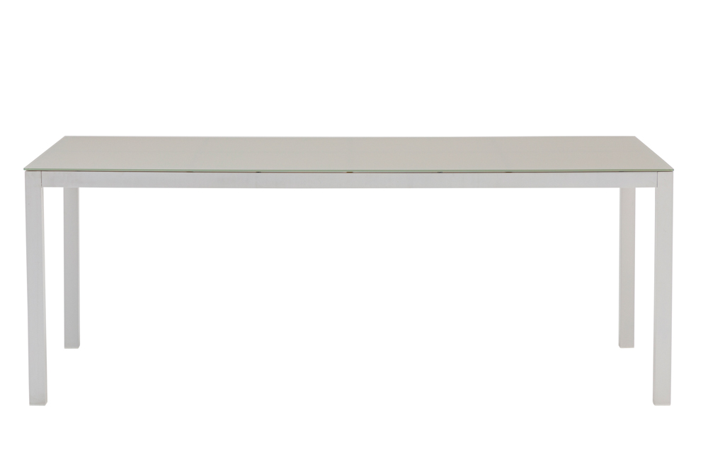 Mesa de comedor Adin 200*90 alum.blanco cristal gris claro