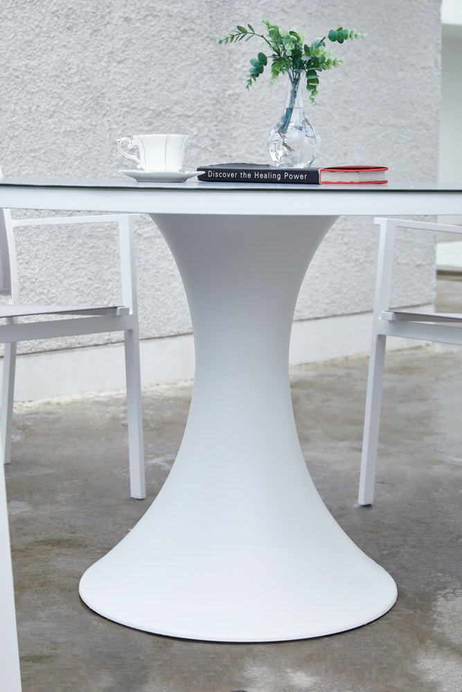 Mesa de comedor Jenner 110cm aluminio blanco encimera cristal ceramico gris claro