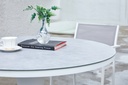 Mesa de comedor Jenner 110cm aluminio blanco encimera cristal ceramico gris claro