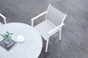 Mesa de comedor Jenner 110cm aluminio blanco encimera cristal ceramico gris claro