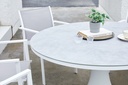 Mesa de comedor Jenner 135cm aluminio blanco encimera cristal ceramico gris claro