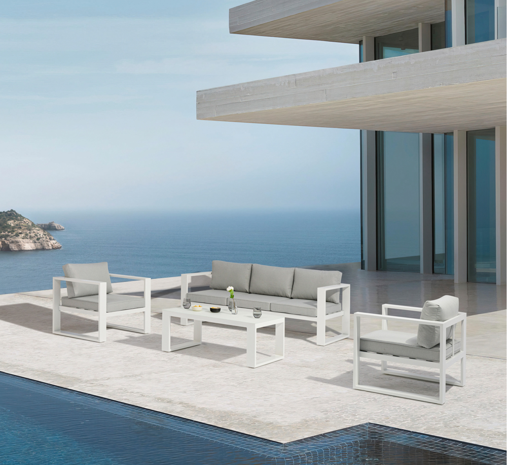 Sofa 3 plazas  Niland aluminio blanco y cojineria gris claro