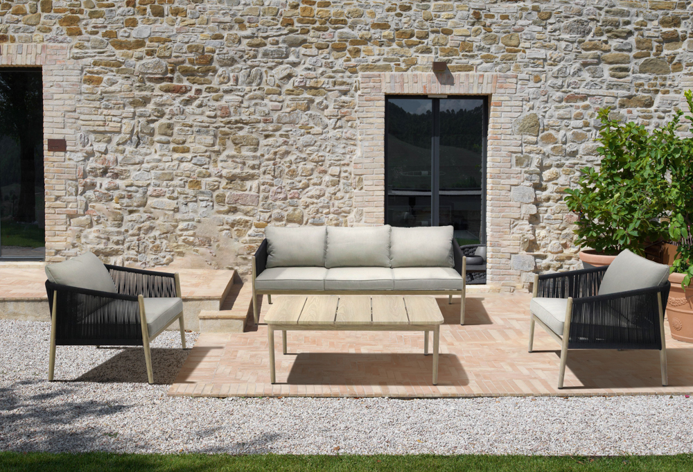 Sillon de  comedor Sunset aluminio ef.madera y cuerda antracita