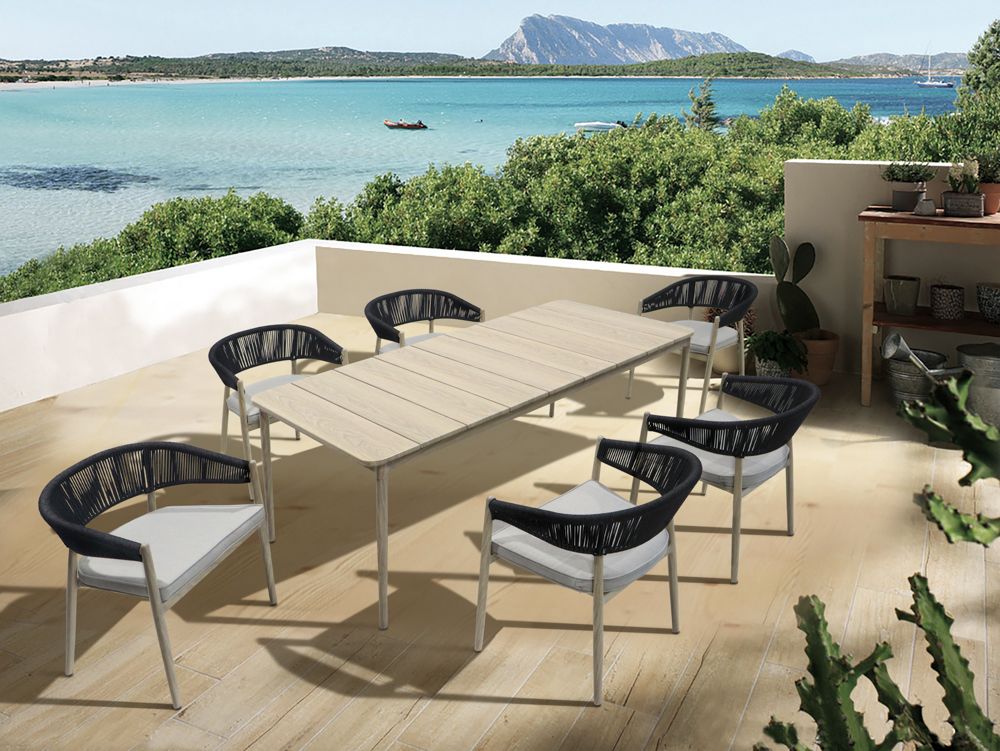 Sillon de  comedor Sunset aluminio ef.madera y cuerda antracita