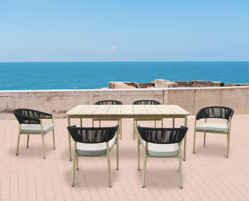Sillon de  comedor Sunset aluminio ef.madera y cuerda antracita