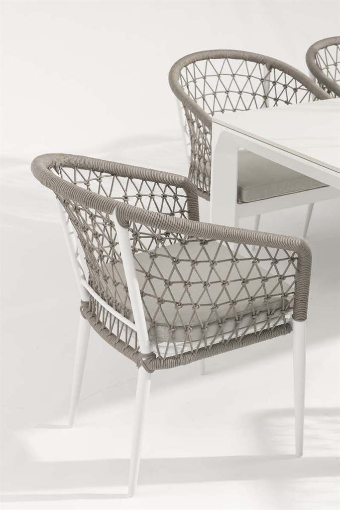 Silla de comedor Nelayan aluminio blanco cuerda Greige