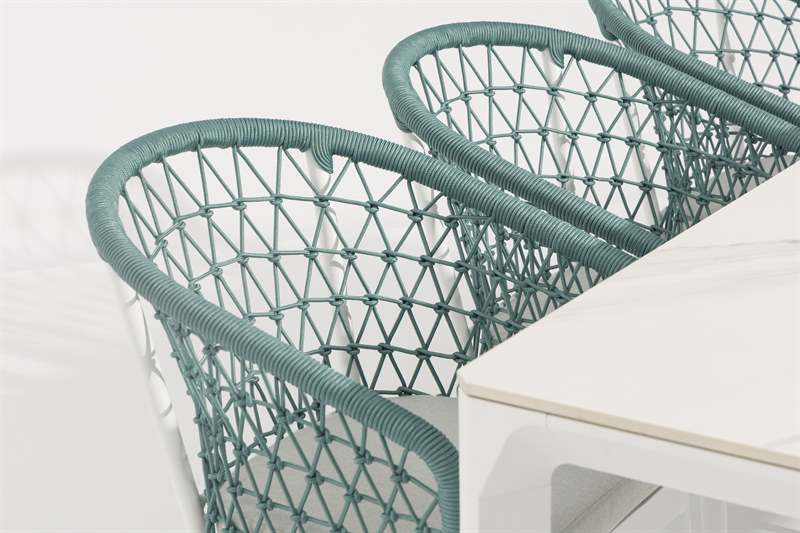 Silla de comedor Nelayan aluminio blanco cuerda Aqua