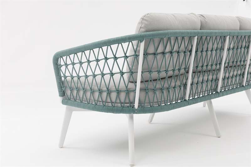 Sofa 3 plazas Nelayan aluminio blanco cuerda Aqua
