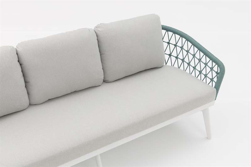 Sofa 3 plazas Nelayan aluminio blanco cuerda Aqua