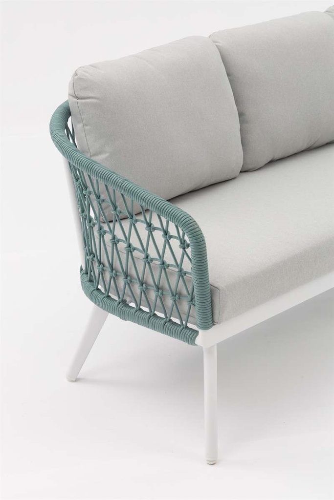 Sofa 3 plazas Nelayan aluminio blanco cuerda Aqua