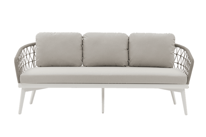 Sofa 3 plazas Nelayan aluminio blanco cuerda Greige