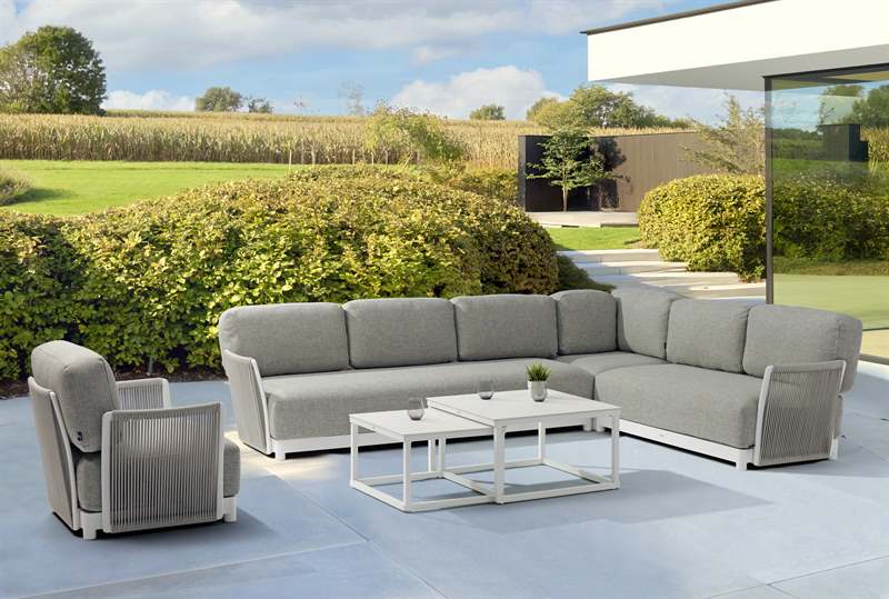 Sofa 1 plaza Silai aluminio blanco textil gris medio