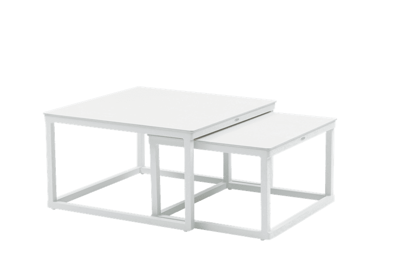 Set mesas axiliares Silai aluminio blanco con encimera ceramica beige.