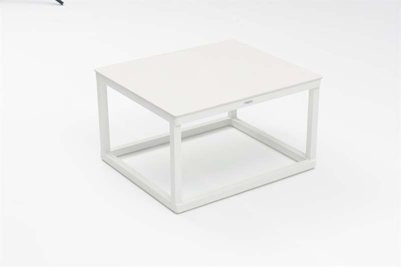 Set mesas axiliares Silai aluminio blanco con encimera ceramica beige.