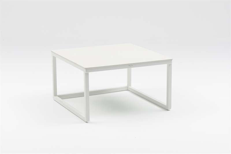 Set mesas axiliares Silai aluminio blanco con encimera ceramica beige.