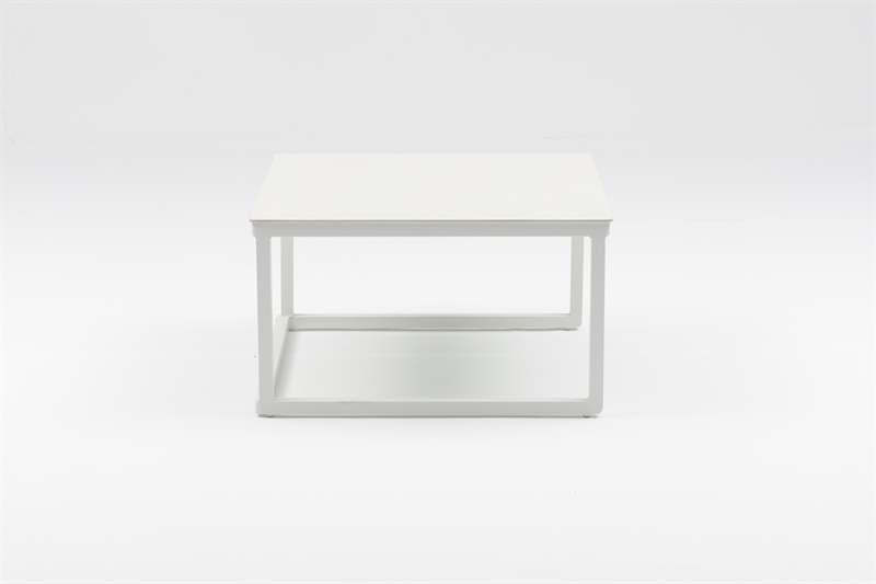 Set mesas axiliares Silai aluminio blanco con encimera ceramica beige.