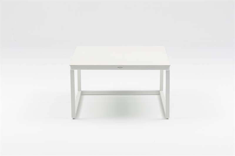 Set mesas axiliares Silai aluminio blanco con encimera ceramica beige.