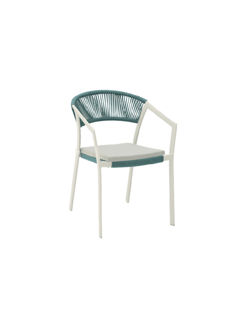 SILLA CON BRAZOS APPELTON ALUMINIO BLANCO  Y TRENZADO AQUA