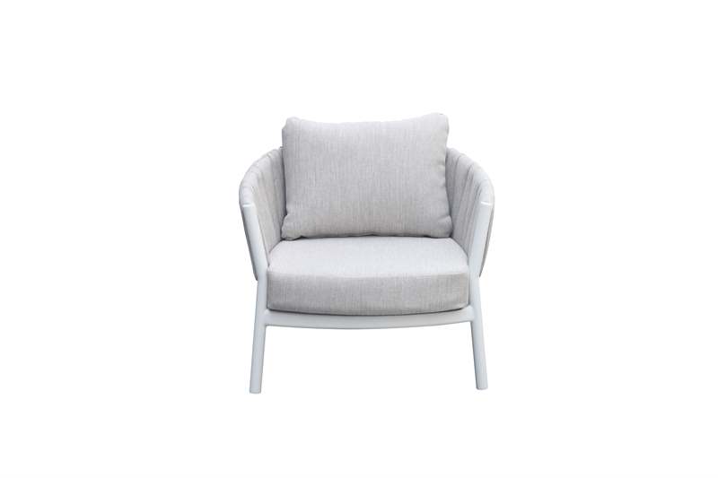 Sofa 1 plaza Attica aluminio blanco y textil gris claro