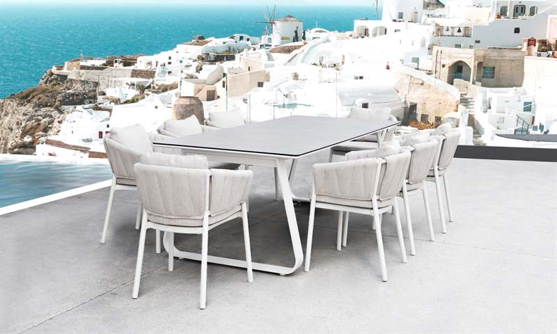Sillon de comedor Attica Attica aluminio blanco y textil gris claro