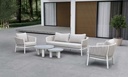 Sofa 3 plaza Attica aluminio blanco y textil gris claro