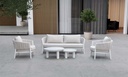 Sofa 3 plaza Attica aluminio blanco y textil gris claro