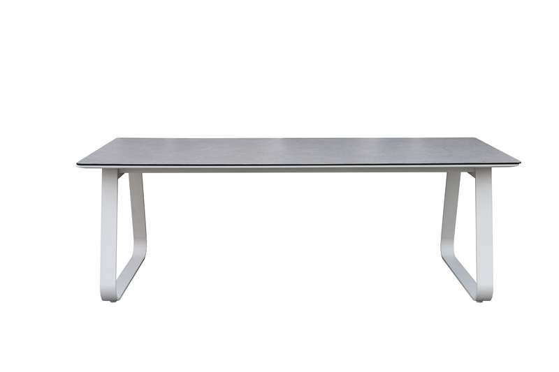 Mesa de comedor Babylon 220X100CM Aluminio blanco y cristal gris medio.