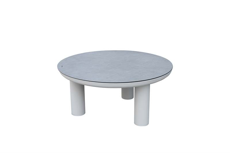 Set de 2 mesas de centro Attica alu blanco top cristal ceramico gris. 