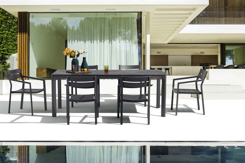 Mesa de comedor Boori 200x90 alu antracita top sint. Negro