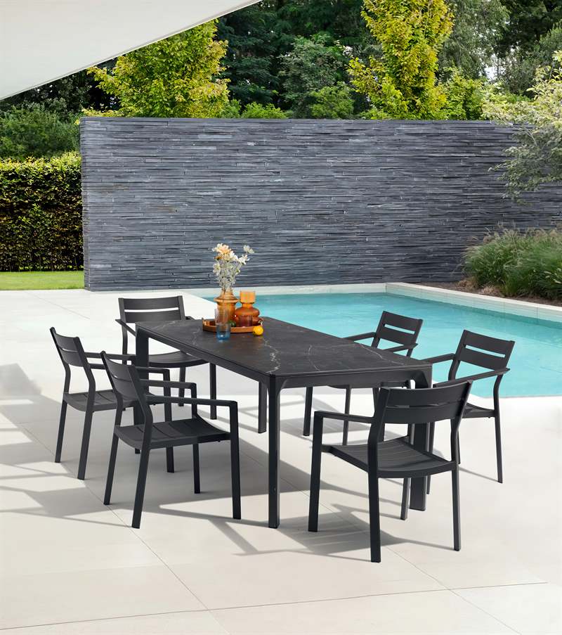 Mesa de comedor Boori 200x90 alu antracita top sint. Negro