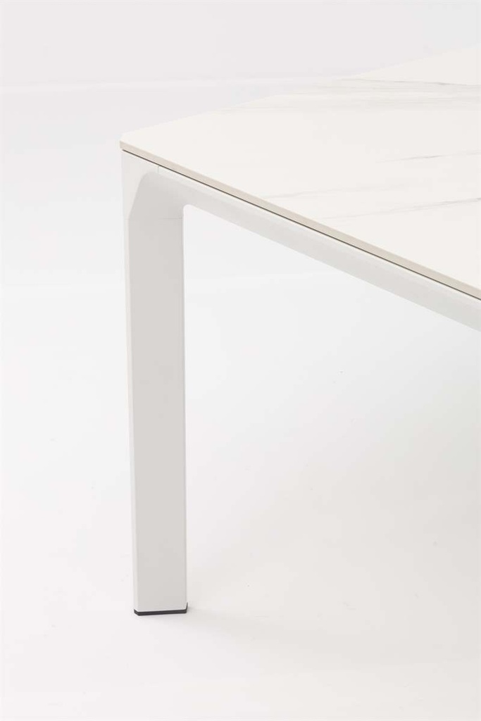 Mesa de comedor Boori 200x90 alu blanco y top sint. Blanco