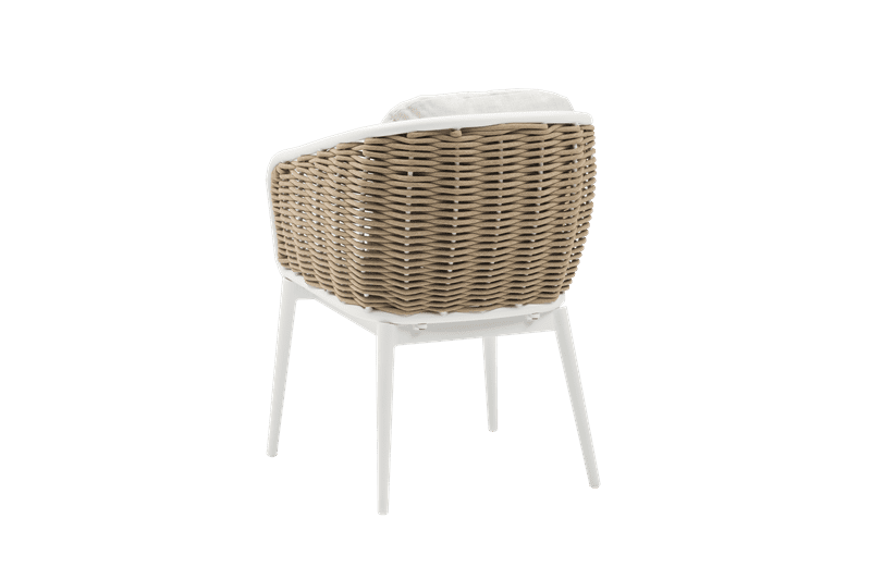 Sillon de comedor Irvine Aluminio blanco. Cuerda taupe cojin  beige