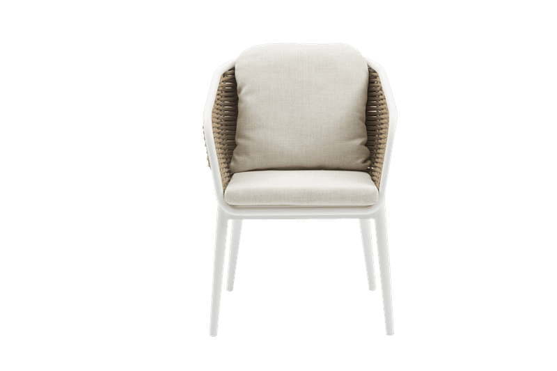Sillon de comedor Irvine Aluminio blanco. Cuerda taupe cojin  beige