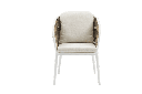 Sillon de comedor Irvine Aluminio blanco. Cuerda taupe cojin  beige