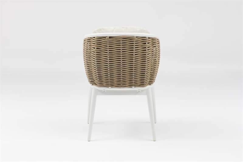 Sillon de comedor Irvine Aluminio blanco. Cuerda taupe cojin  beige