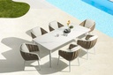 Sillon de comedor Irvine Aluminio blanco. Cuerda taupe cojin  beige
