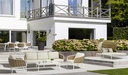 Sillon de comedor Irvine Aluminio blanco. Cuerda taupe cojin  beige