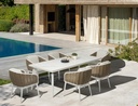 Sillon de comedor Irvine Aluminio blanco. Cuerda taupe cojin  beige