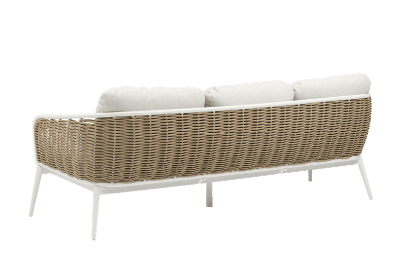 Sofa 3 plazas Irvine Aluminio blanco. Cuerda taupe cojin  beige