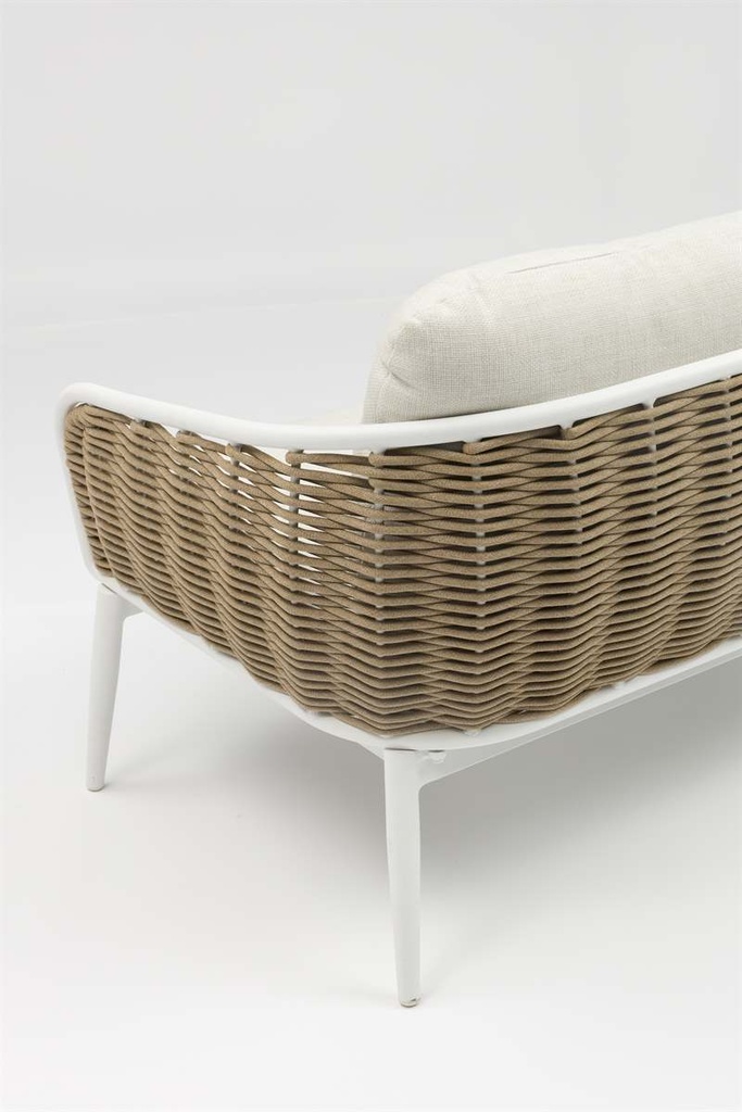 Sofa 3 plazas Irvine Aluminio blanco. Cuerda taupe cojin  beige