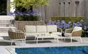 Sofa 3 plazas Irvine Aluminio blanco. Cuerda taupe cojin  beige
