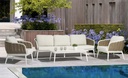 Sofa 3 plazas Irvine Aluminio blanco. Cuerda taupe cojin  beige