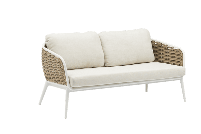 Sofa 2 plazas Irvine Aluminio blanco. Cuerda taupe cojin  beige