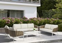 Sofa 2 plazas Irvine Aluminio blanco. Cuerda taupe cojin  beige