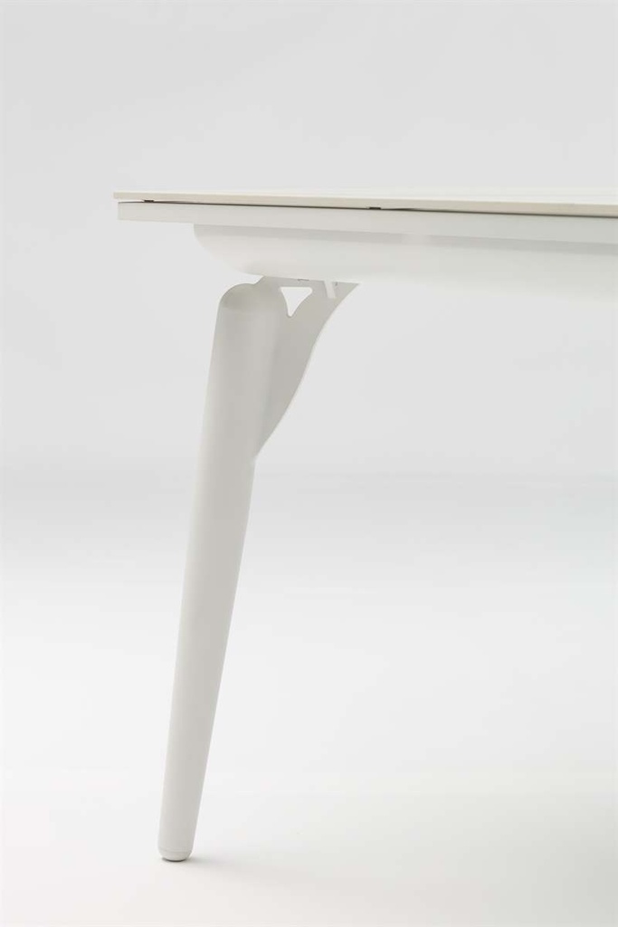 Mesa de comedor Irvine 220x100cm aluminio blanco Top ceramico blanco