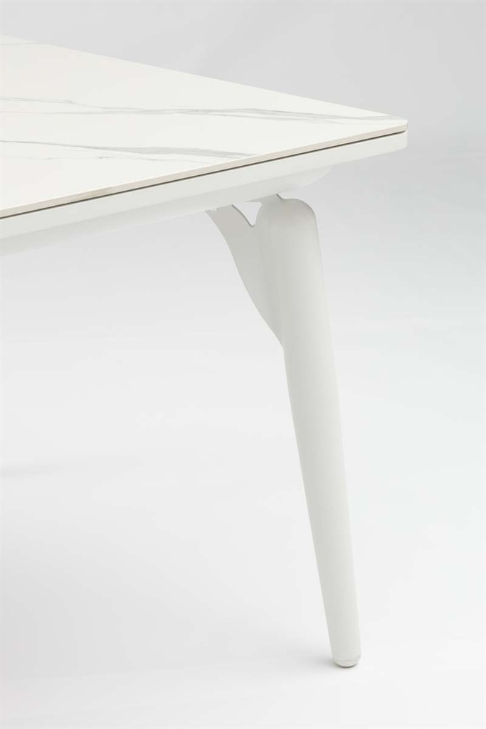 Mesa de comedor Irvine 220x100cm aluminio blanco Top ceramico blanco